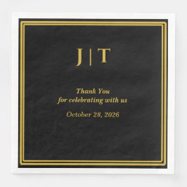 Luxe zwarte & gouden monogram huwelijksserviet servet