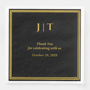 Luxe zwarte & gouden monogram huwelijksserviet servet