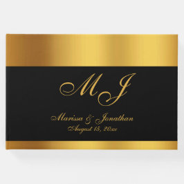 Luxe Zwarte Gouden Monogram Script Trouwboek Gastenboek