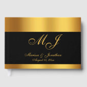 Luxe Zwarte Gouden Monogram Script Trouwboek Gastenboek (Voorkant)