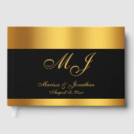 Luxe Zwarte Gouden Monogram Script Trouwboek Gastenboek