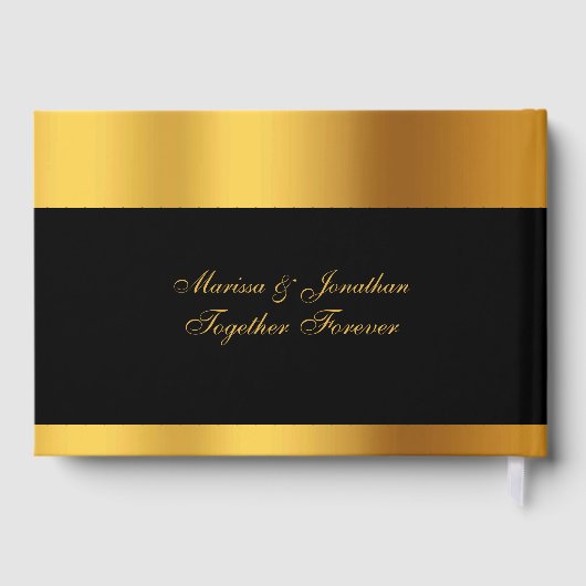 Luxe Zwarte Gouden Monogram Script Trouwboek Gastenboek (Achterkant)