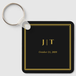 Luxe zwarte & gouden monogram trouw-sleutelhanger  sleutelhanger