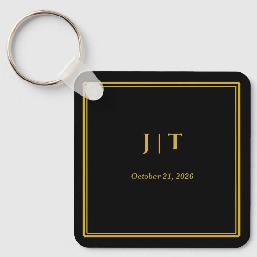 Luxe zwarte & gouden monogram trouw-sleutelhanger sleutelhanger (Voorkant)