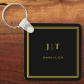 Luxe zwarte & gouden monogram trouw-sleutelhanger sleutelhanger (Voorkant)