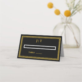 Luxe zwarte & gouden monogram trouwkaart  plaatskaartje