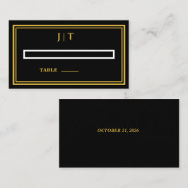 Luxe zwarte & gouden monogram trouwkaart  plaatskaartje