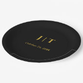 Luxe zwarte & gouden monogram trouwpapier bord (Gekanteld)