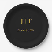 Luxe zwarte & gouden monogram trouwpapier bord (Voorkant)