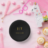 Luxe zwarte & gouden monogram trouwpapier bord (Feest)