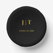 Luxe zwarte & gouden monogram trouwpapier bord (Voorkant)