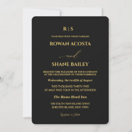 Luxe zwarte & gouden monogram trouwuitnodiging kaart
