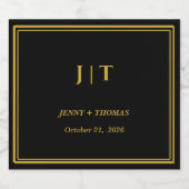 Luxe zwarte & gouden monogram wijnfleslabel sparkling wijnetiket (Enkel label)
