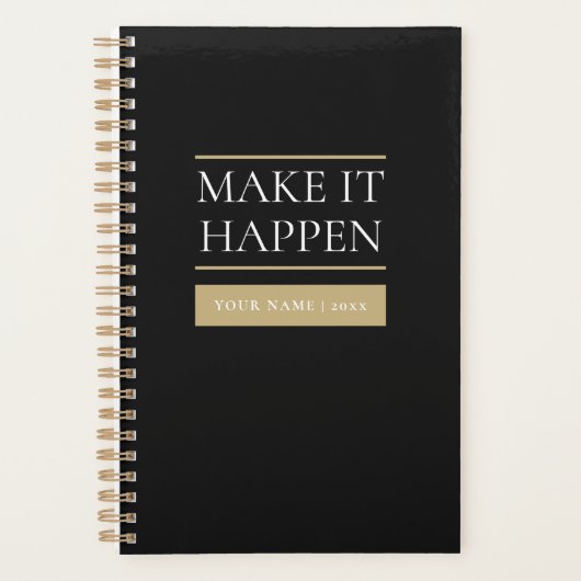 Luxe zwarte & gouden planner | Aangepaste naam & j (Voorkant)