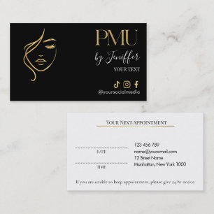Luxe zwarte & gouden PMU-afspraakkaart Afsprakenkaartje