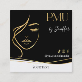 Luxe zwarte & gouden PMU-businesskaart Vierkante Visitekaartje