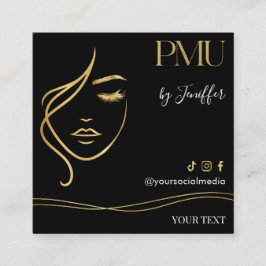 Luxe zwarte & gouden PMU-businesskaart Vierkante Visitekaartje