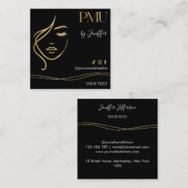 Luxe zwarte & gouden PMU-businesskaart Vierkante Visitekaartje
