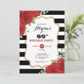 Luxe Zwarte Gouden Rode Rozen Volwassen Vrouw Verj Kaart (Staand voorkant)