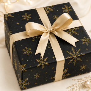 Luxe Zwarte Gouden Sneeuwvlok Sterren Kerstcadeau Cadeaupapier