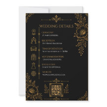 Luxe zwarte & gouden trouwdetailskaart