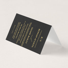 Luxe zwarte & gouden trouwuitnodiging RSVP kaart