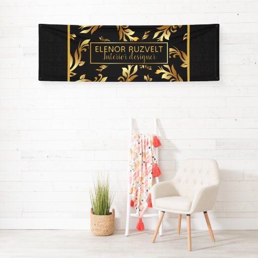 Luxe zwarte goudflorale elegant demasontwerp spandoek (Insitu)
