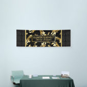 Luxe zwarte goudflorale elegant demasontwerp spandoek (Beurs)