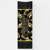 Luxe zwarte goudflorale elegant demasontwerp spandoek (Verticaal)