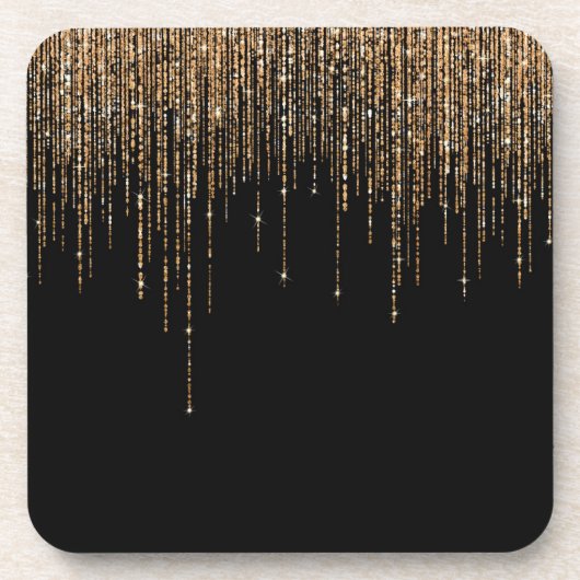 Luxe zwarte goudglitterrand bier onderzetter (Voorkant)