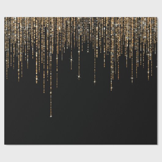 Luxe zwarte goudglitterrand cadeaupapier (Vlak)