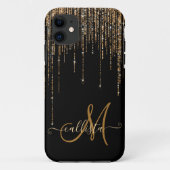 Luxe zwarte goudglitterrand Case-Mate iPhone case (Achterkant)