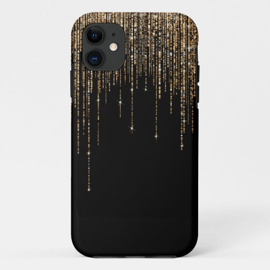 Luxe zwarte goudglitterrand Case-Mate iPhone case (Achterkant)