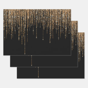 Luxe zwarte goudglitterrand inpakpapier vel