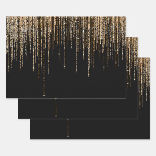 Luxe zwarte goudglitterrand inpakpapier vel (Set)