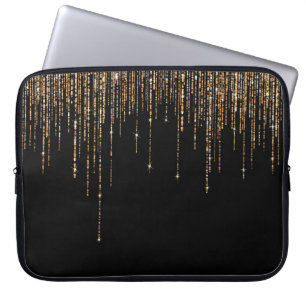 Luxe zwarte goudglitterrand laptop sleeve