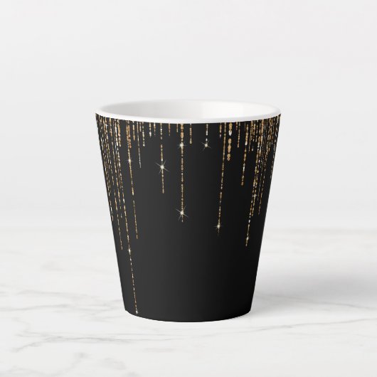 Luxe zwarte goudglitterrand latte mok (Voorkant)