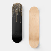 Luxe zwarte goudglitterrand persoonlijk skateboard (Voorkant)