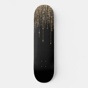 Luxe zwarte goudglitterrand persoonlijk skateboard