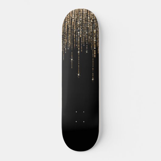 Luxe zwarte goudglitterrand persoonlijk skateboard (Voorkant)