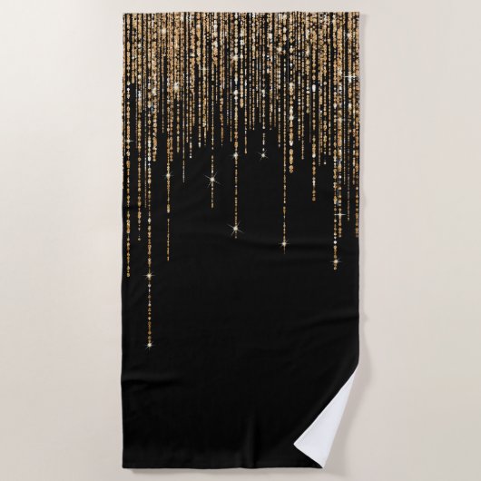 Luxe zwarte goudglitterrand strandlaken (Voorkant)