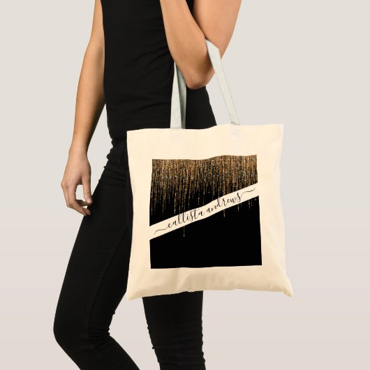 Luxe zwarte goudglitterrand tote bag (Voorkant (product))