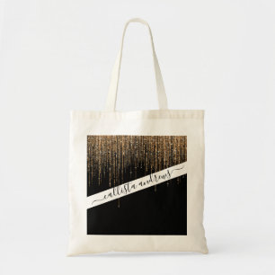 Luxe zwarte goudglitterrand tote bag