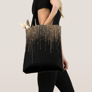 Luxe zwarte goudglitterrand tote bag