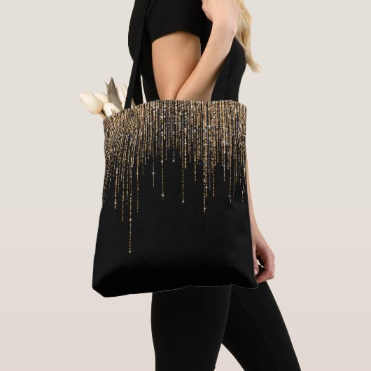 Luxe zwarte goudglitterrand tote bag (Dichtbij)