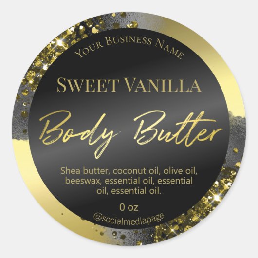 Luxe zwarte inkt goud glitter body boter labels (Voorkant)
