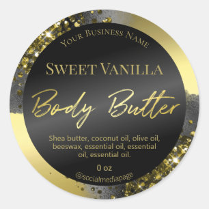 Luxe zwarte inkt goud glitter body boter labels