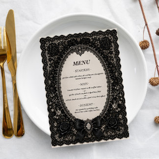 Luxe zwarte kanten gotische Victoriaanse trouwkaar Menu