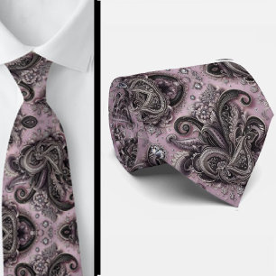 Luxe zwarte lavendel paisley diamant halsband stropdas