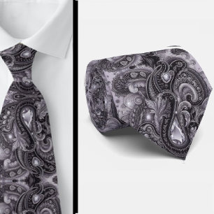Luxe zwarte lavendel paisley diamanten halsband stropdas